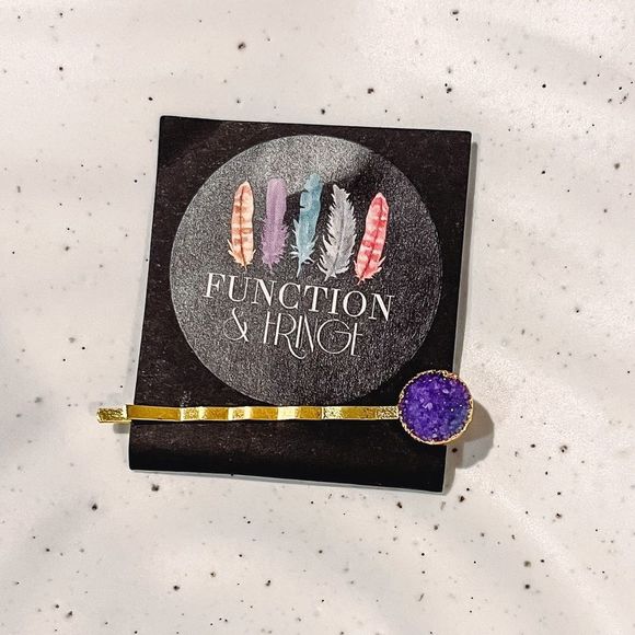 NEW Function & Fringe Purple and Gold Druzy Bobby Pin Style Hair Barrette - Picture 1 of 3
